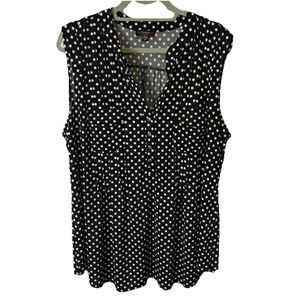 Cocomo Sleeveless Stretch Knit Black White Polka Dot Top Size 3X